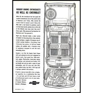 1961 Chevrolet Line Drawing Diagram 2 Door Convertible Vintage Print Ad Wall Art